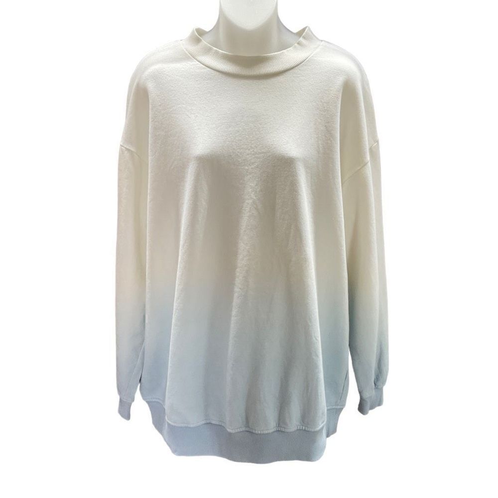 BP Sweatshirt Dip Dye Crew Neck Blue White Ribbed Cuffs Hem Long Sleeve Women XL